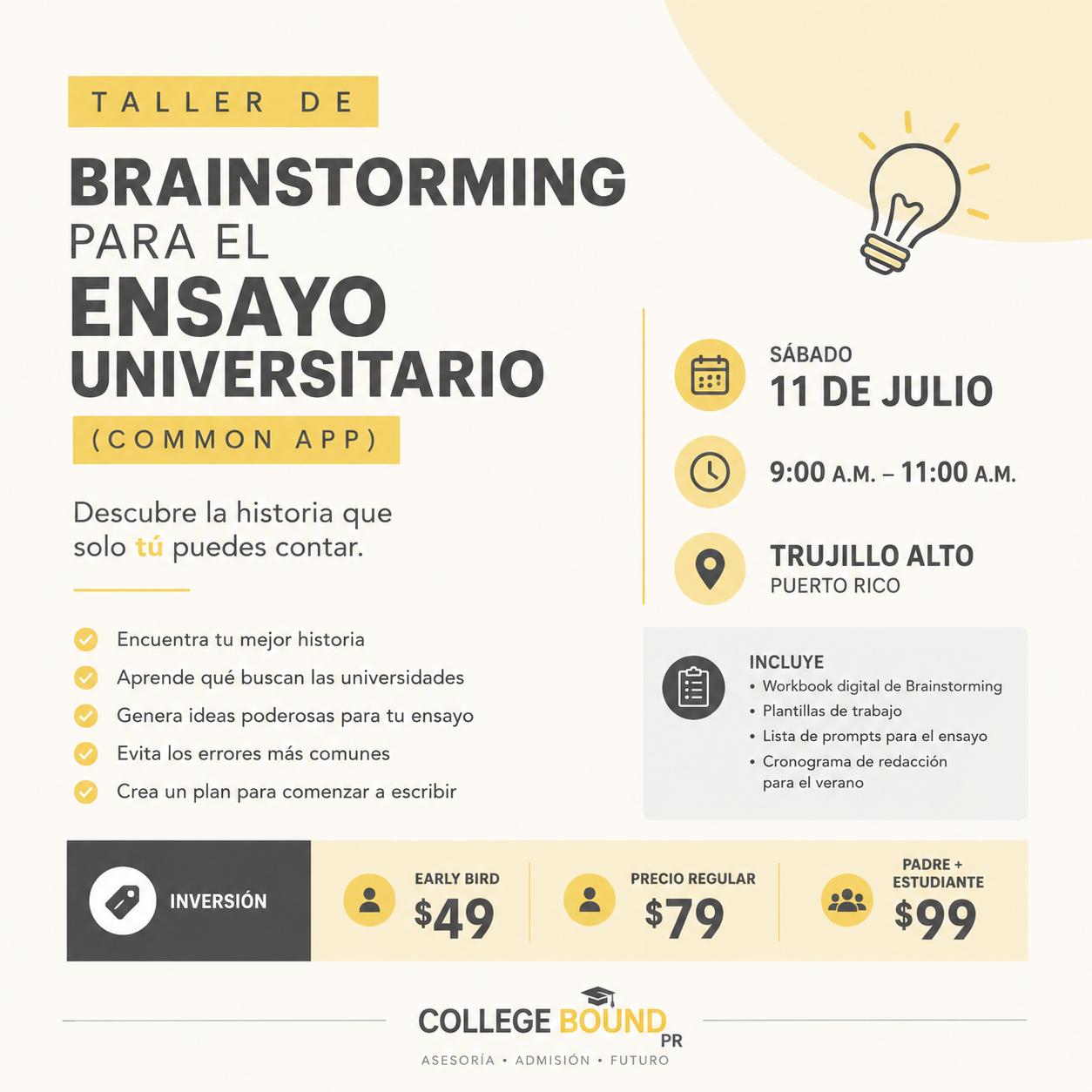 TALLER DE BRAINSTORMING PARA EL ENSAYO UNIVERSITARIO (COMMON APP)