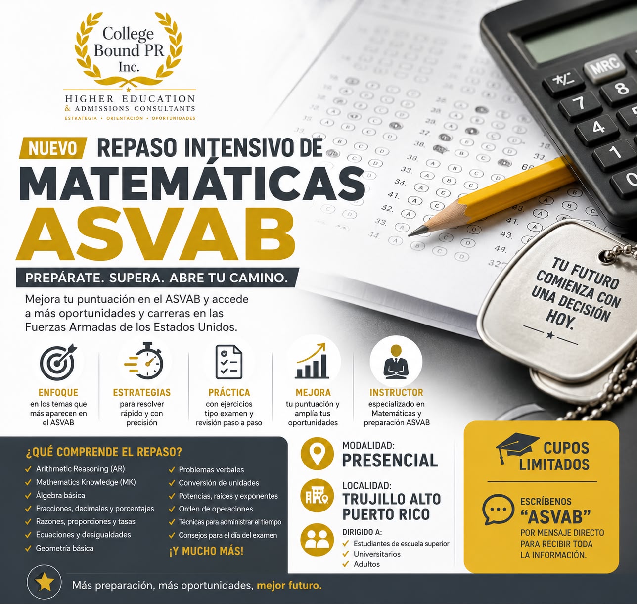 Repaso Intensivo de Matemáticas ASVAB en PR | College Bound PR